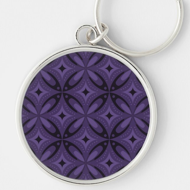 Dark Purple Coloured Retro Pattern Key Ring (Front)