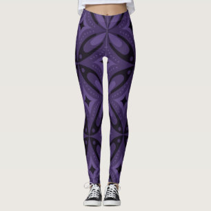 Dark Purple Coloured Retro Pattern Leggings