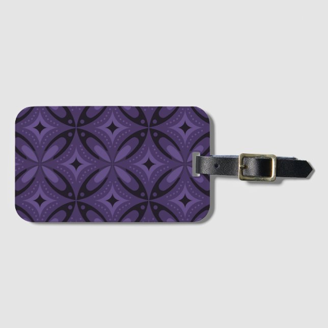 Dark Purple Coloured Retro Pattern Luggage Tag (Front Horizontal)