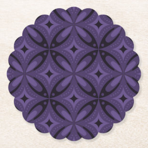 Dark Purple Coloured Retro Pattern Paper Coaster