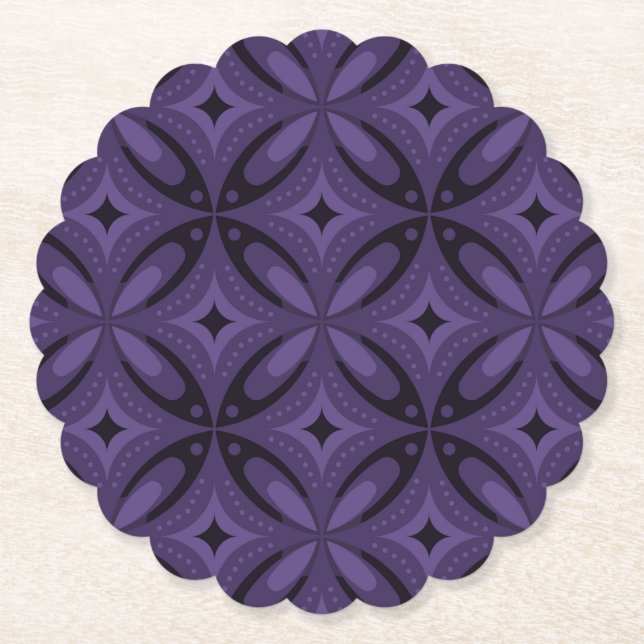 Dark Purple Coloured Retro Pattern Paper Coaster (Front)