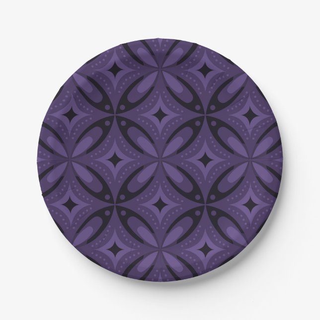 Dark Purple Coloured Retro Pattern Paper Plate (Front)