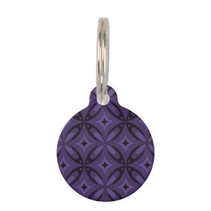 Dark Purple Coloured Retro Pattern Pet Tag