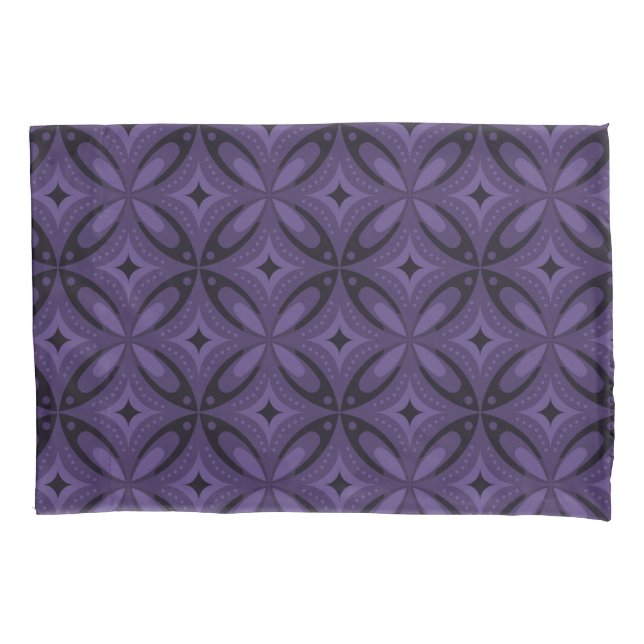 Dark Purple Coloured Retro Pattern Pillowcase (Front-Left)