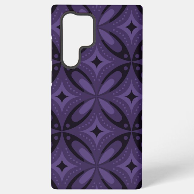 Dark Purple Coloured Retro Pattern Samsung Galaxy S22 Ultra Case (Back)