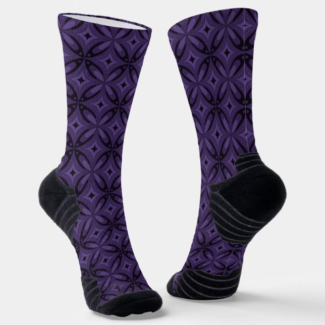 Dark Purple Coloured Retro Pattern Socks (Angled)