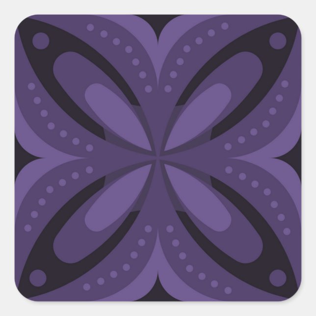 Dark Purple Coloured Retro Pattern Square Sticker (Front)
