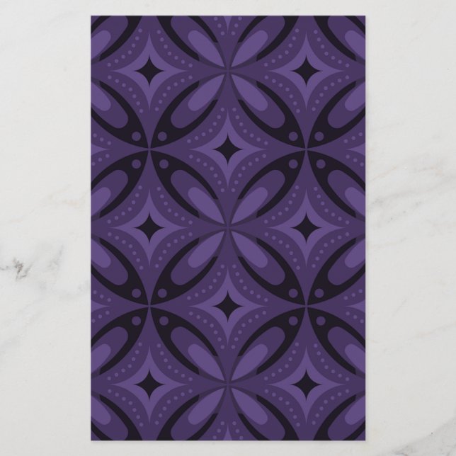 Dark Purple Coloured Retro Pattern Stationery (Front)
