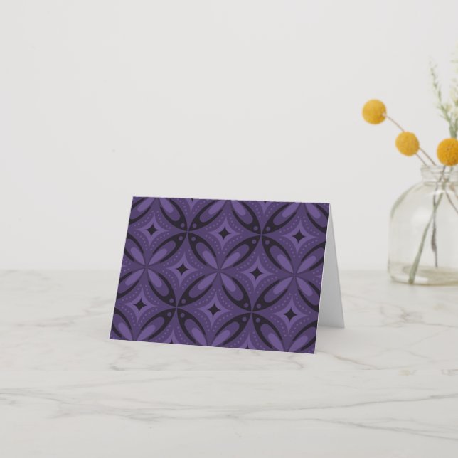 Dark Purple Coloured Retro Pattern Thank You Card (Front)