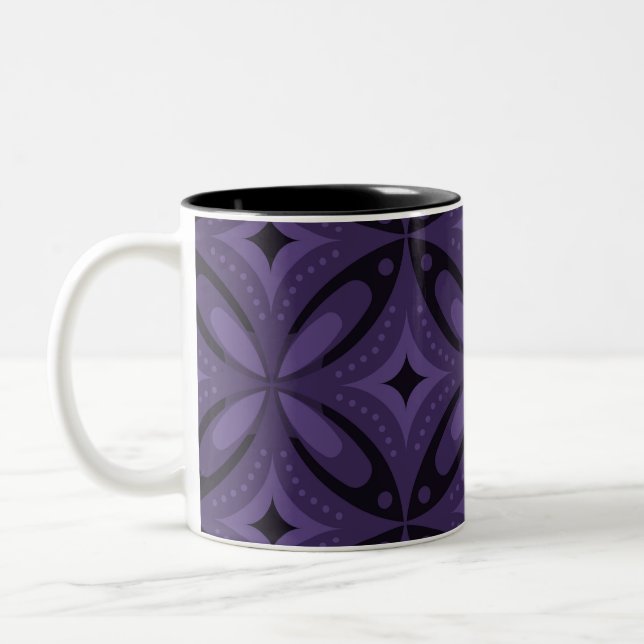 Dark Purple Coloured Retro Pattern Two-Tone Coffee Mug (Left)