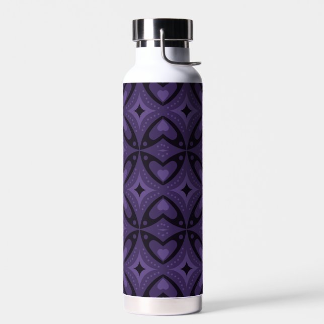 Dark Purple Coloured Retro Pattern Water Bottle (Left)