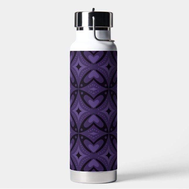 Dark Purple Coloured Retro Pattern Water Bottle (Left)