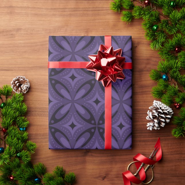 Dark Purple Coloured Retro Pattern Wrapping Paper (Holiday Gift)