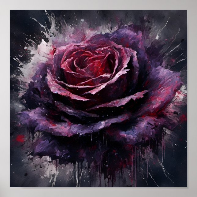 Dark purple coloured rose poster (Front)