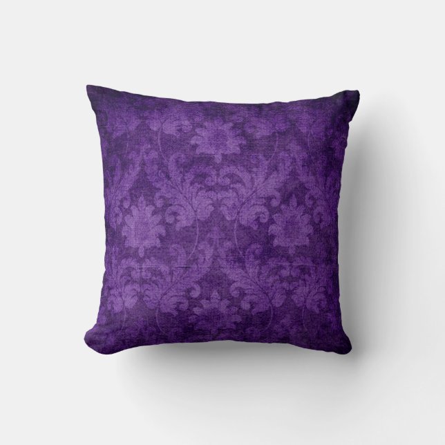 Dark Purple Damask Floral Decorative Pattern Cushion (Front)