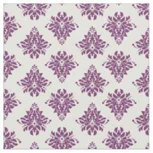 Dark Purple Damask on Ivory Fabric