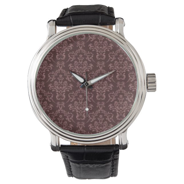 Dark Purple Damask Pattern Watch (Front)