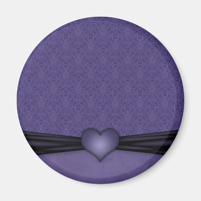 Dark Purple Damask with Heart Magnet (Front)