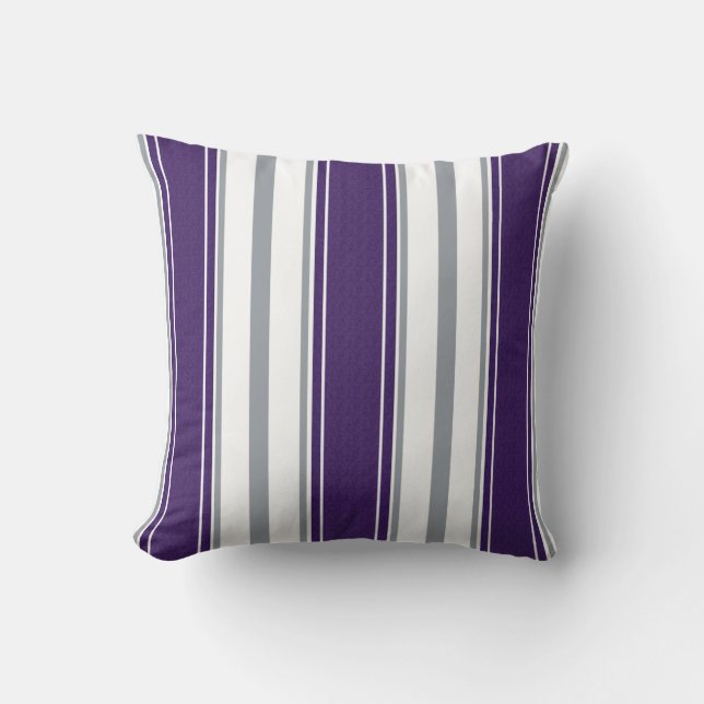 Dark Purple Denim Pale Grey Stripes Pattern | Cushion (Front)
