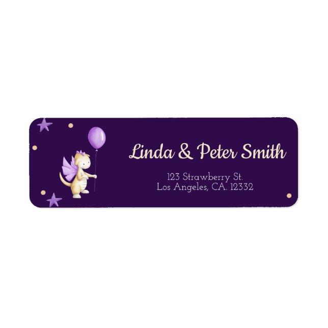 Dark Purple Dragon with Balloon Return Address Label (Front)
