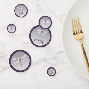 Dark Purple Dragonfly Monogram Wedding Confetti