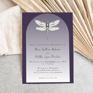 Dark Purple Dragonfly Wedding Invitation