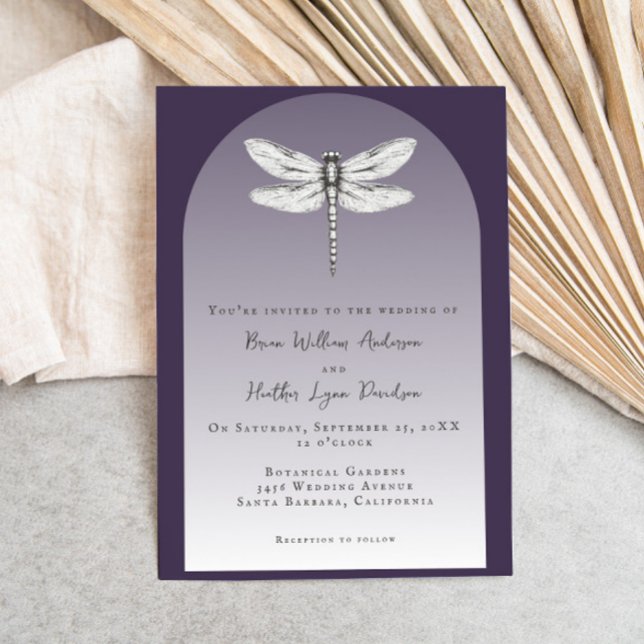 Dark Purple Dragonfly Wedding Invitation (Dark Purple Dragonfly Wedding Invitation)