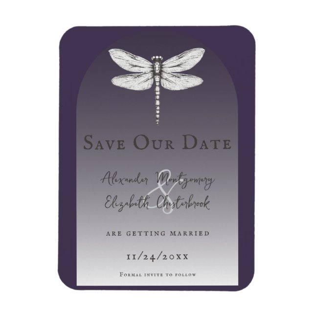 Dark Purple Dragonfly Wedding Magnet (Vertical)