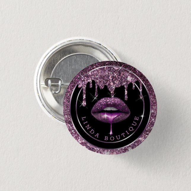 Dark purple drips | luxury lips 3 cm round badge (Front & Back)