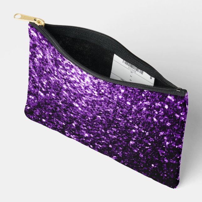 Dark purple faux glitter sparkles accessory pouch (Open)