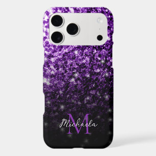 Dark Purple faux glitter sparkles bling Monogram