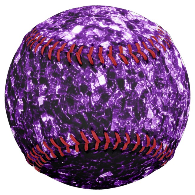 Dark purple faux glitter sparkles bling softball (Front)