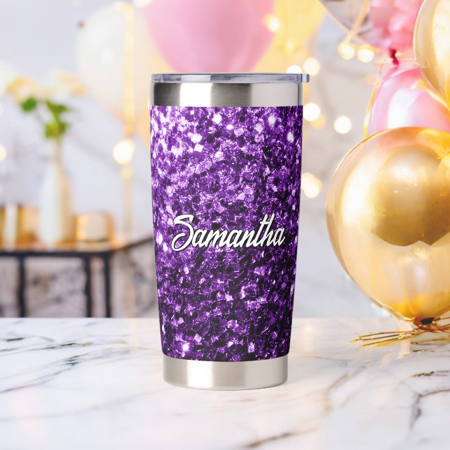 Dark purple faux glitter sparkles Custom name Insulated Tumbler (Bachelor Party)