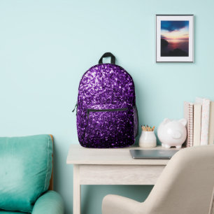 Dark purple faux glitter sparkles printed backpack