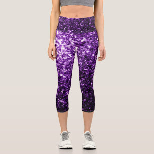 Dark Purple faux shiny glitter sparkles Capri Leggings