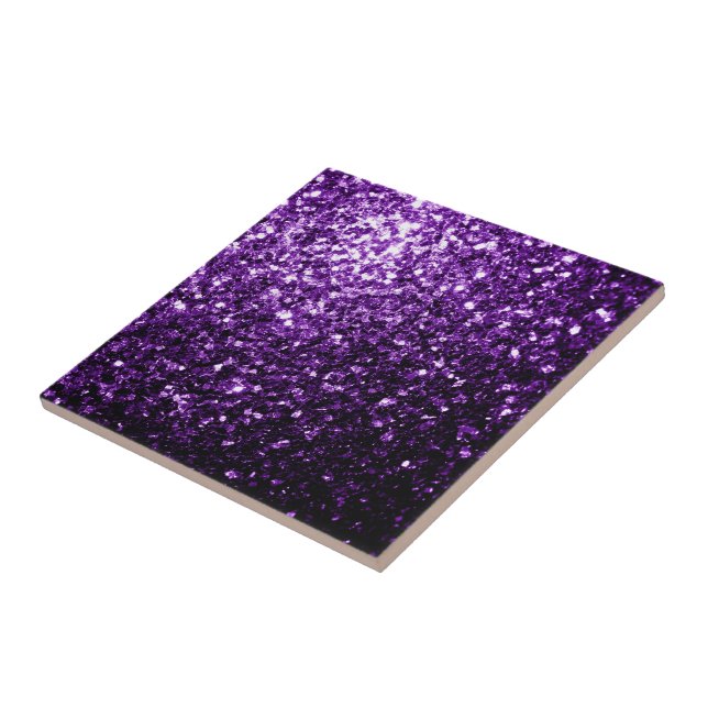 Dark Purple faux shiny glitter sparkles Ceramic Tile (Side)