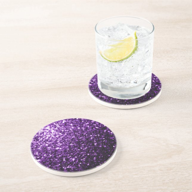 Dark Purple faux shiny glitter sparkles Coaster (Side)