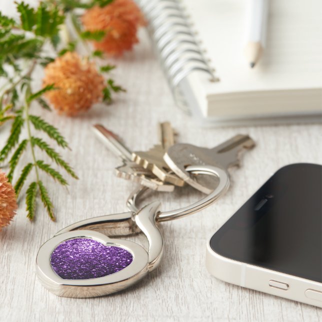 Dark Purple faux shiny glitter sparkles Key Ring (Side)