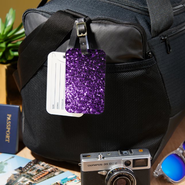 Dark Purple faux shiny glitter sparkles Luggage Tag (Front & Back)