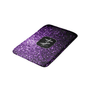 Dark Purple faux shiny glitter sparkles Monogram Bath Mat
