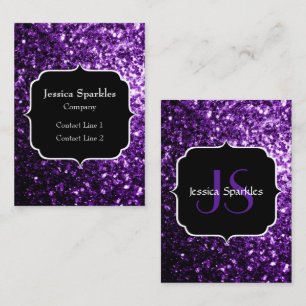 Dark Purple faux shiny glitter sparkles Monogram Business Card