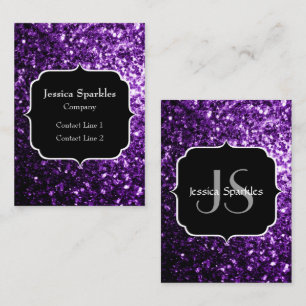 Dark Purple faux shiny glitter sparkles Monogram Business Card