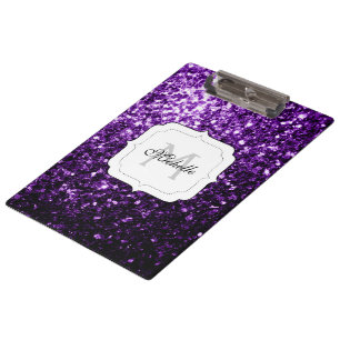 Dark Purple faux shiny glitter sparkles Monogram Clipboard