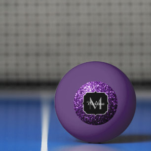 Dark Purple faux shiny glitter sparkles Monogram Ping Pong Ball