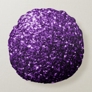 Dark Purple faux shiny glitter sparkles Round Cushion