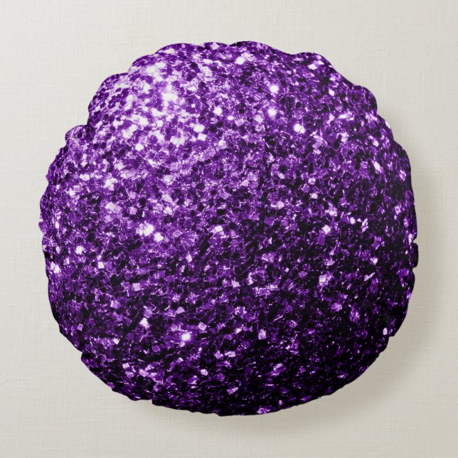 Dark Purple faux shiny glitter sparkles Round Cushion (Front)