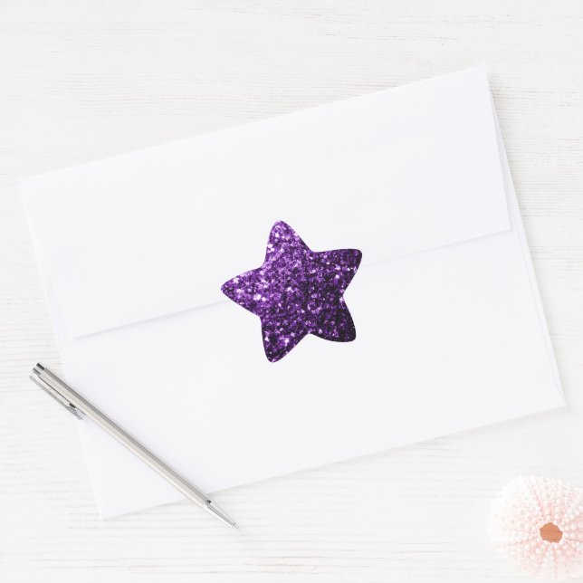 Dark Purple faux shiny glitter sparkles Star Sticker (Envelope)