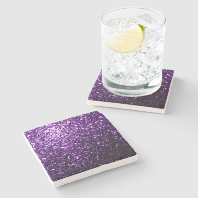 Dark Purple faux shiny glitter sparkles Stone Coaster (Side)