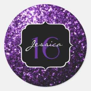 Dark Purple faux shiny glitter sparkles Sweet 16 Classic Round Sticker