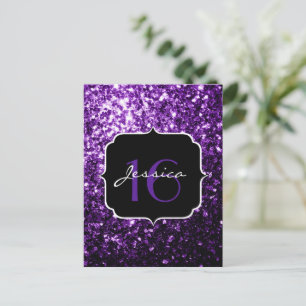 Dark Purple faux shiny glitter sparkles Sweet 16 Postcard